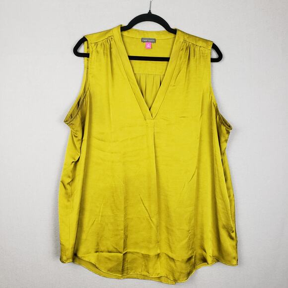 Vince Camuto Plus Size 2X Sleeveless Satin Blouse Green European Summer Elegant - Picture 1 of 6